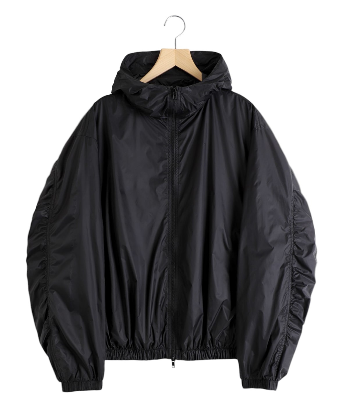 EXTRA LIGHT NYLON SHIRRED ZIP HOOD JACKET
