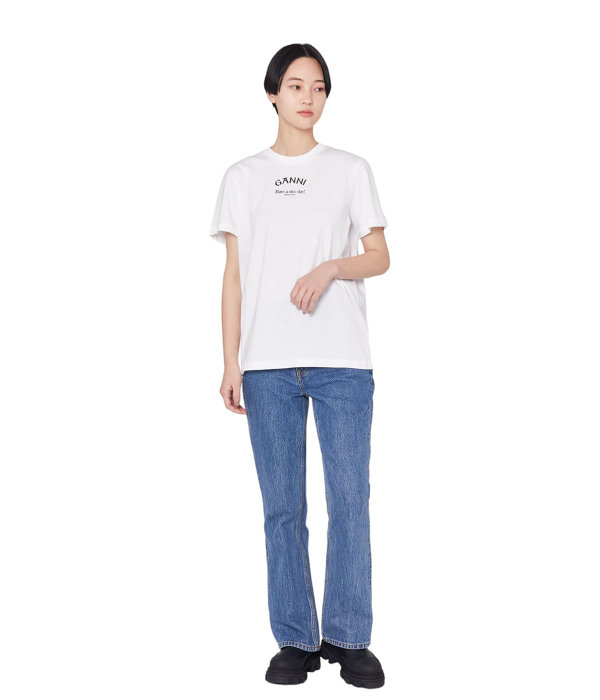 ロゴ半袖Tシャツ オーガニックコットン Jersey Relaxed O-neck レディース】Thin Jersey Relaxed O-neck T-shirt | GANNI