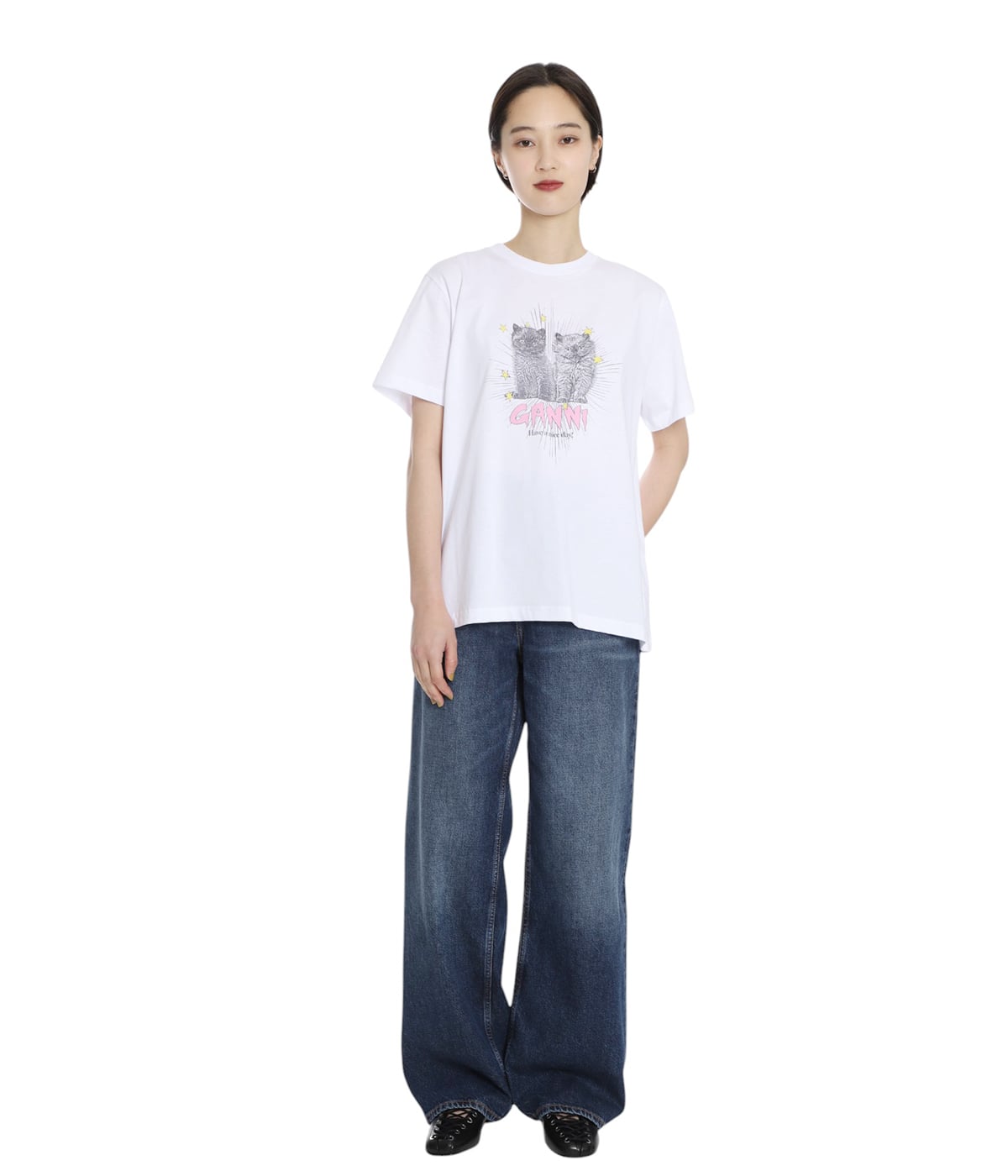 ☆GANNI☆ ラブキャッツ リラックス Tシャツ GANNI(ガニー)｜Basic Jersey Kittens リラックスTシャツ