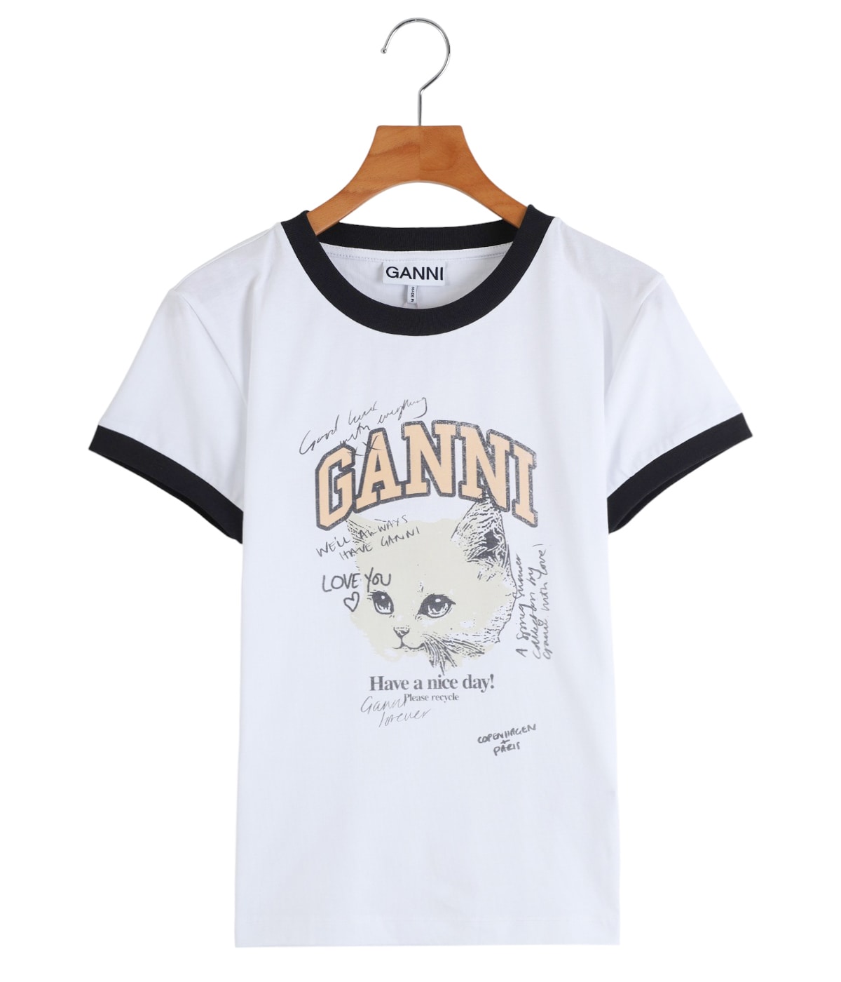 レディース】Basic Cotton Jersey Kitty Fitted T-shirt | GANNI