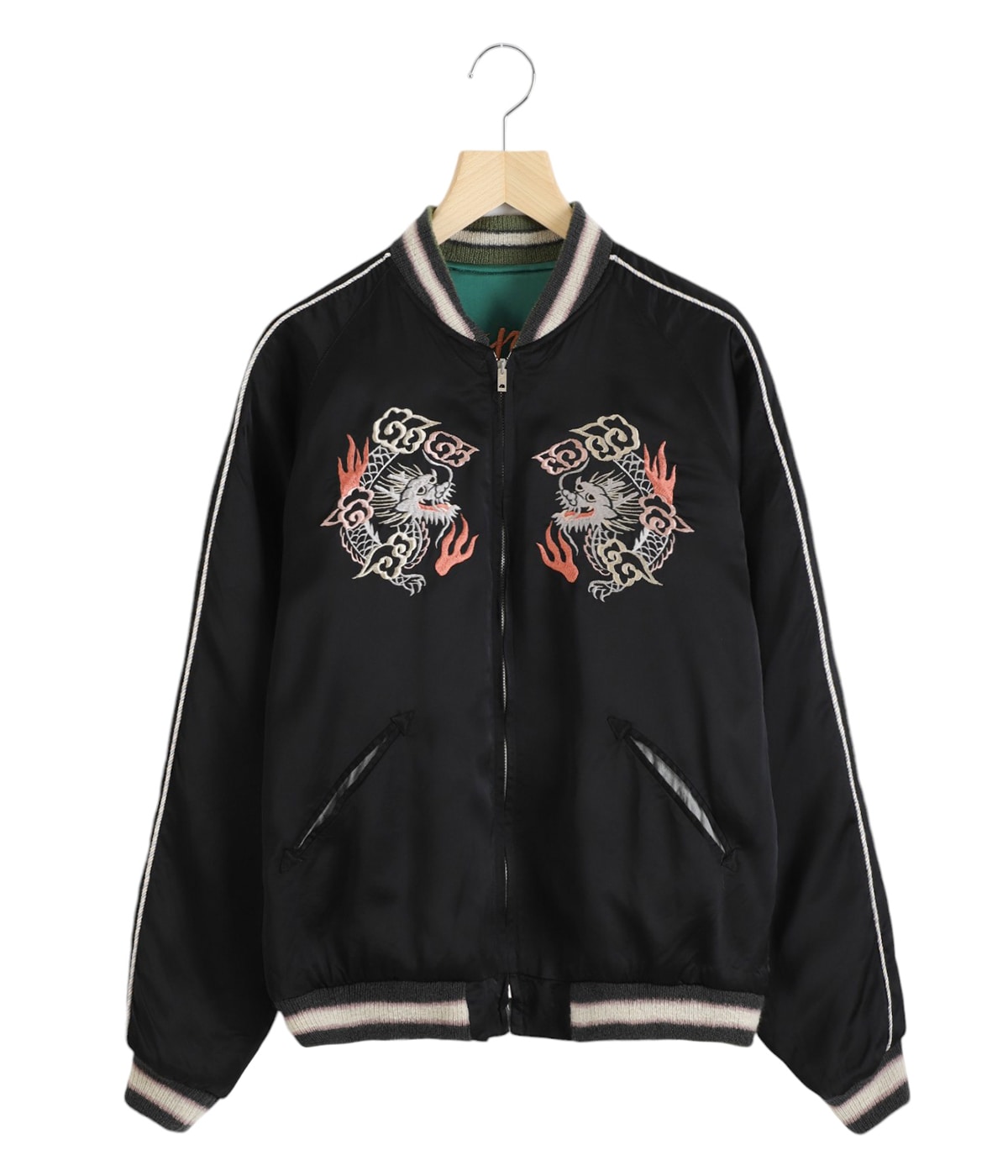 KEISUKE YONEDA ナイロンジャケット F 黒　スカ刺繍 龍＆虎 MB SOUVENIR JACKET “KOSHO & CO” SPECIAL “SILVER DRAGON” x