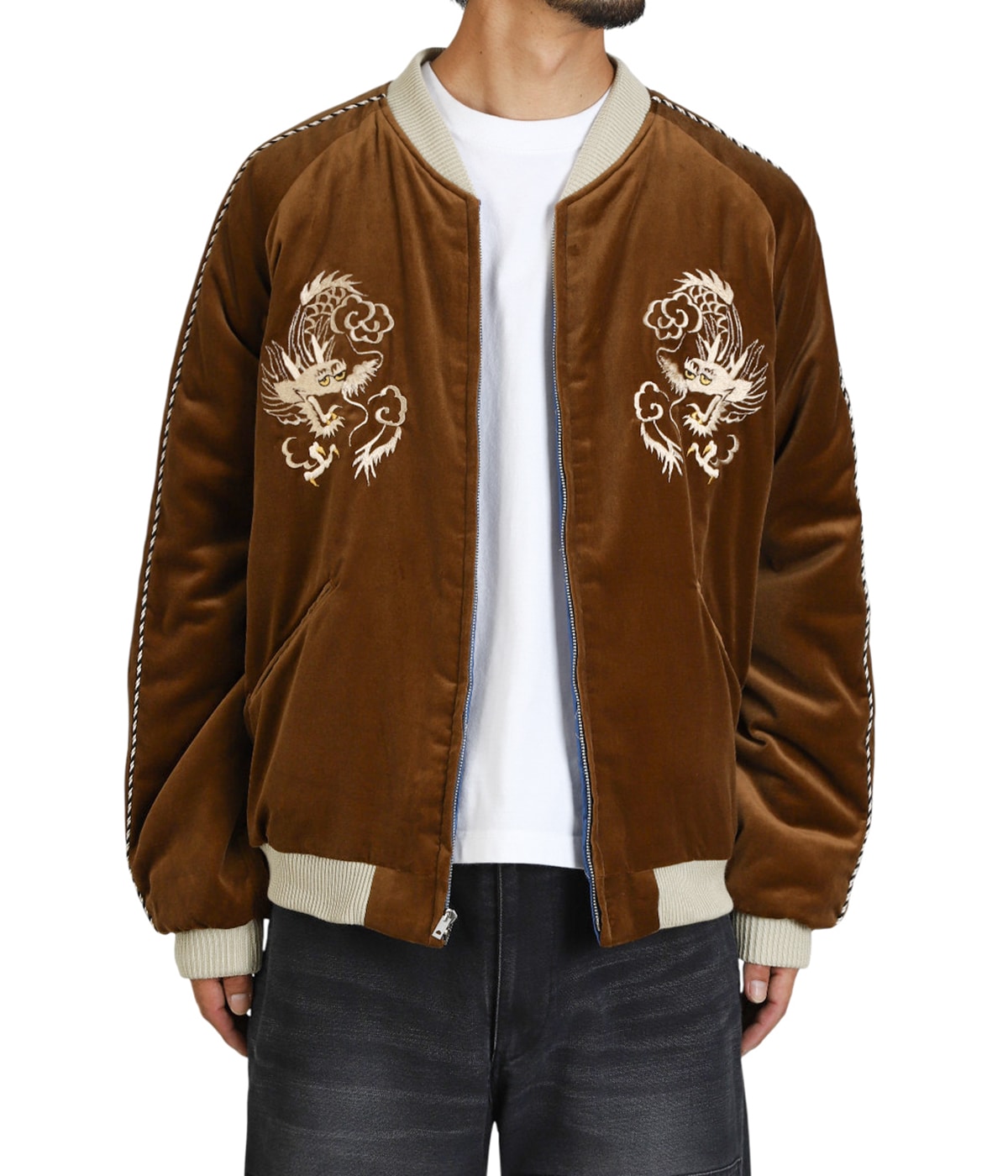 HAIGHTスカジャン早い者勝ち VELVETEEN QUILT SUKA “WHITE DRAGON“×“BLACK EAGLE“ | TAILOR