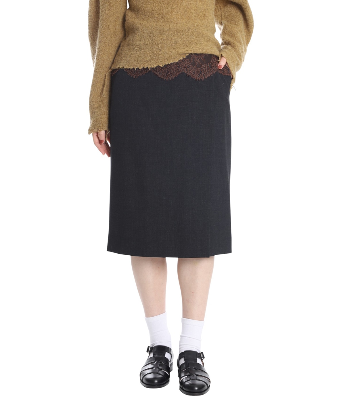レディース】SUITING LACE WAIST MIDI SKIRT | FUMIKA_UCHIDA(フミカ