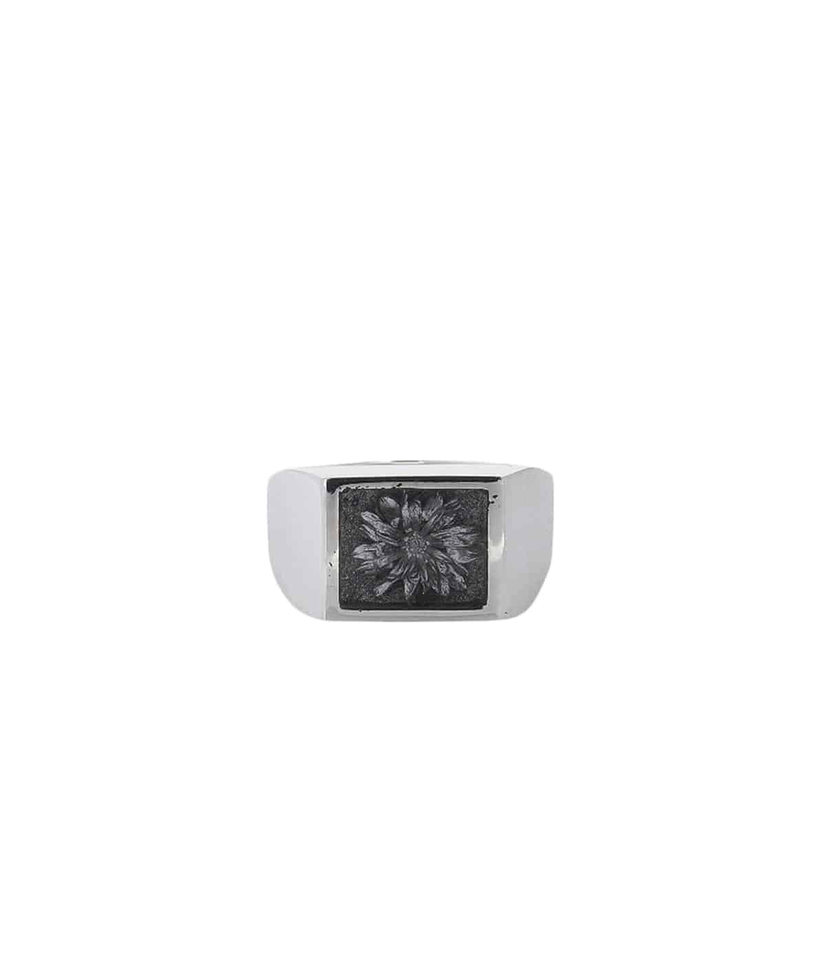 Signet Ring with Steel Gray Flower