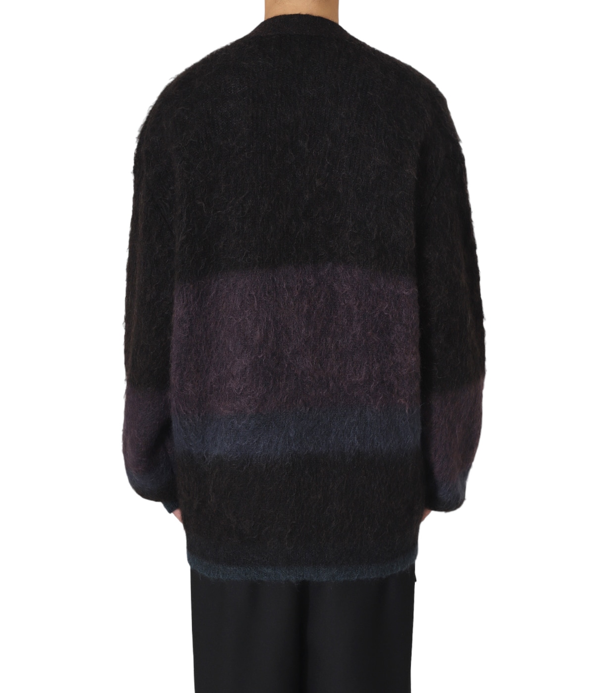 yuw◆BIG CARDIGAN/カーディガン(厚手)/FREE/ウール/BLK/無地/YU790859AD MOHAIR BORDER CARDIGAN | YOKE(ヨーク) / トップス ニット