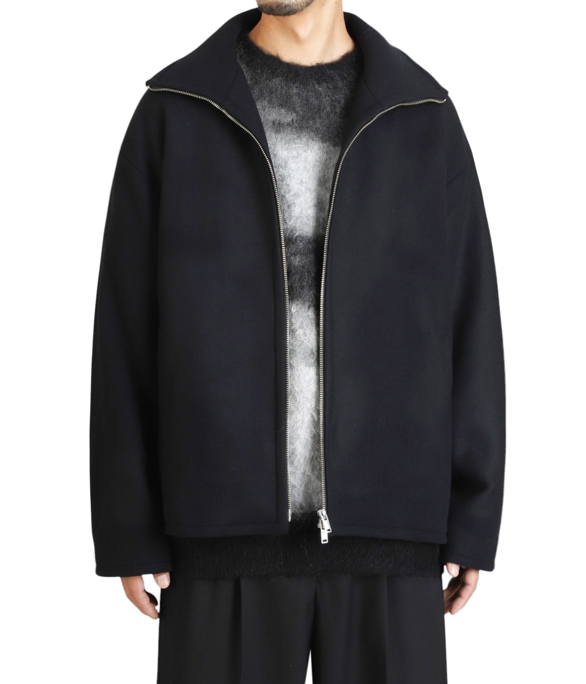 ユウ　STONE  ブラック トレーナー（ジャンク品） Melton Stand Collar Zip Blouson | YOKE(ヨーク) / アウター