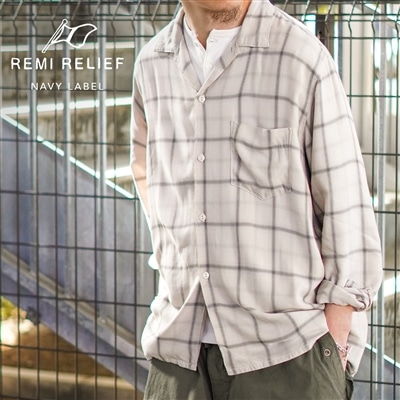REMI RELIEF NAVY LABEL｜ヴィンテージ風レーヨンが織り成す、上質なオープンカラーシャツ